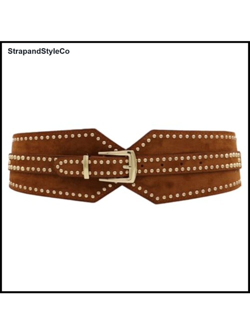 Wide Elastic Chunky Stretch Thick Waist Belt Gold Buckle Rivet Studded